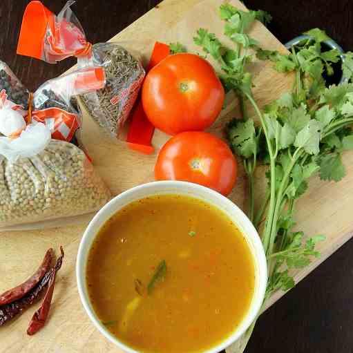 Paruppu Rasam using freshly made rasam pod