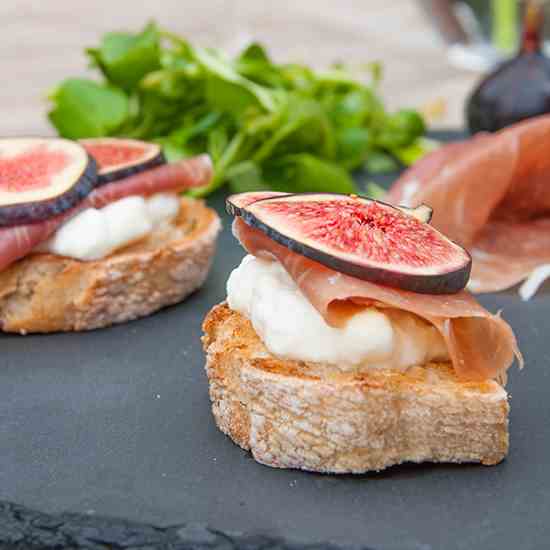 Ricotta, Prosciutto - Fig Crostini