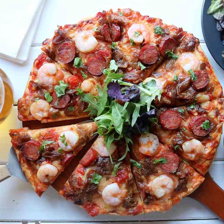 Prawn, Chorizo - Caramelised Onion Pizza