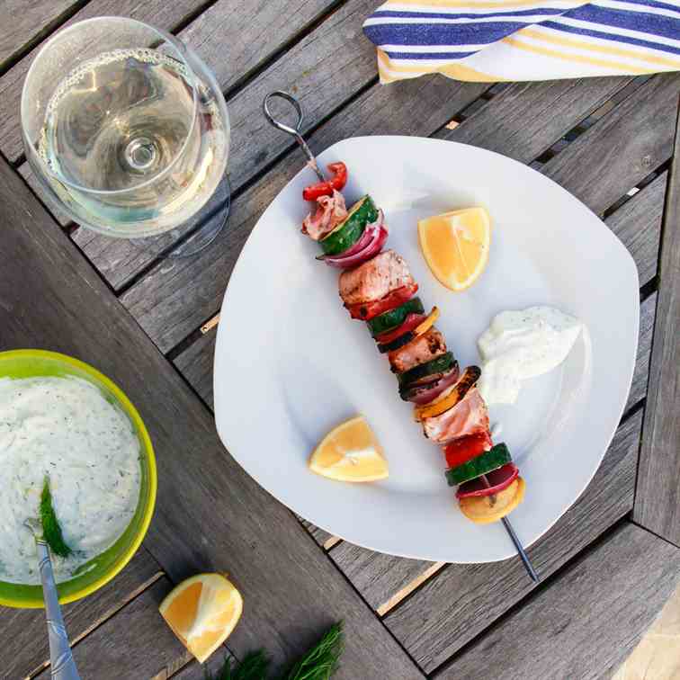 Salmon Kebabs Yogurt Sauce