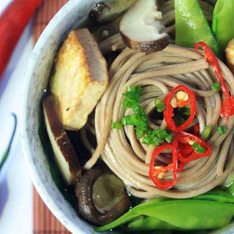 Soba and Tofu in Ginger Broth