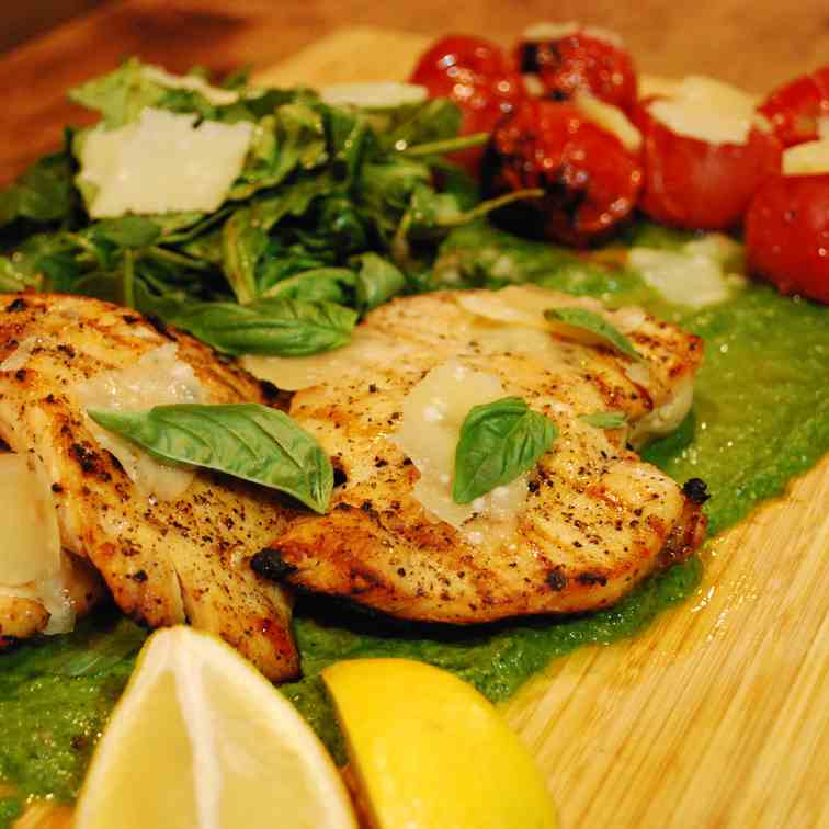 Grilled Chicken Pesto and Tomatoes
