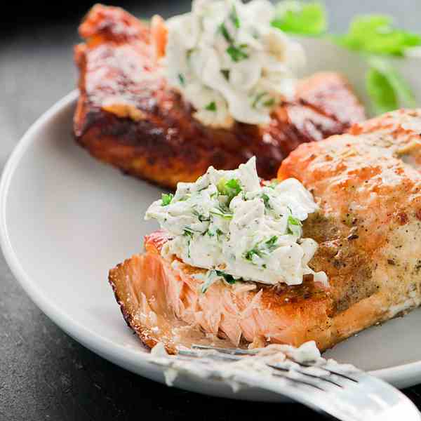 Baked Salmon in mustard sauce