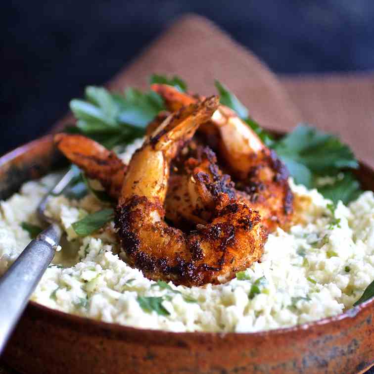 Cauliflower Grits Blackened Shrimp