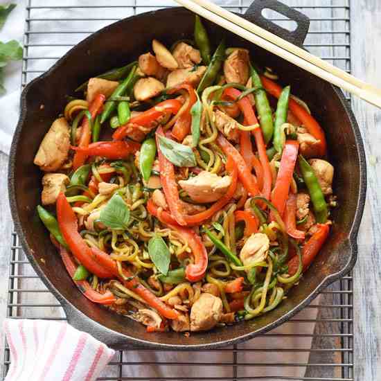 Chicken Thai Basil with Zucchini Noodles