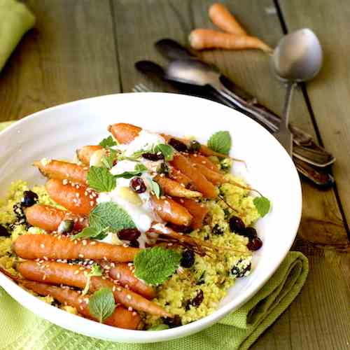 Roasted Carrots with Cauliflower Couscous