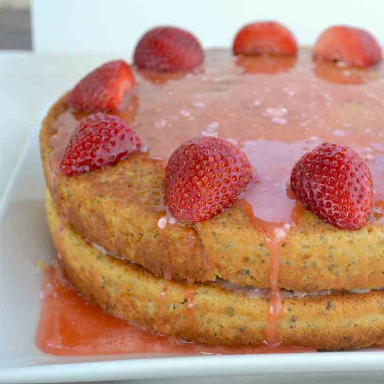 Lemon Poppy Seed Cake with Strawberry Glaz