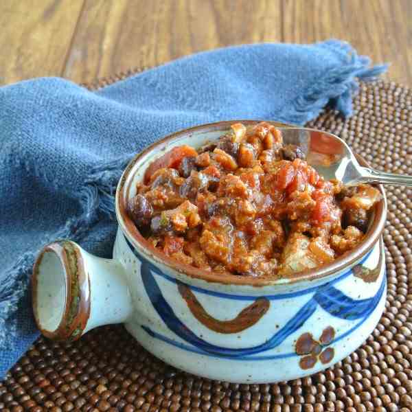 Vegetarian Faux Beef and Sausage Chili