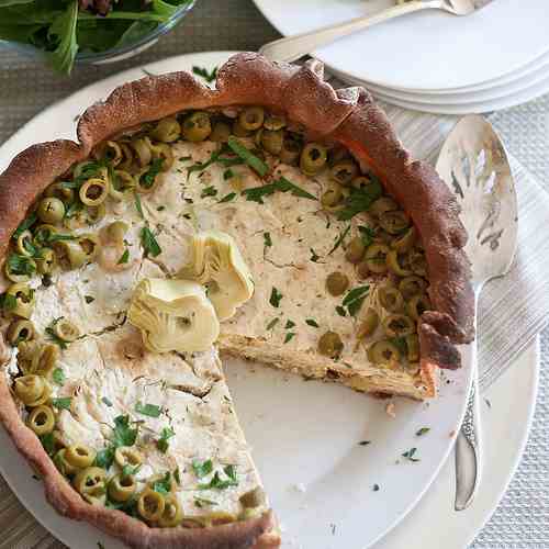 Artichoke and Green Olive Savory Cheesecak