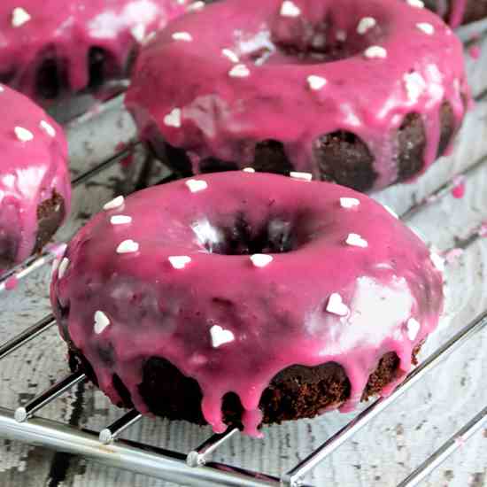 Chocolate Donuts with Pomegranate Glaze