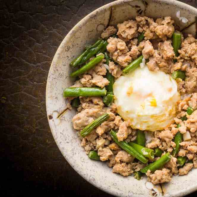 Thai Style Minced Meat with Egg over Rice