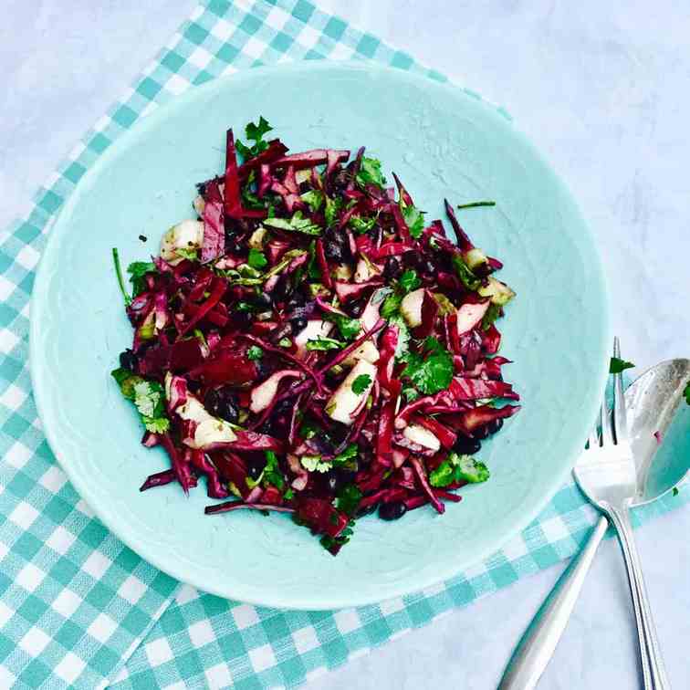 Organic bean, fennel and red cabbage salad