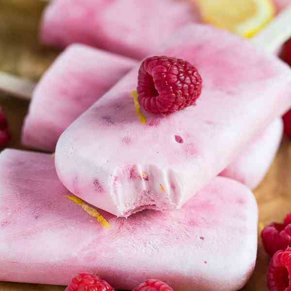 Raspberry Lemon Greek Yoghurt Popsicles