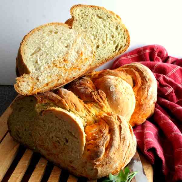 Three colored seasoned Zopf (bread)