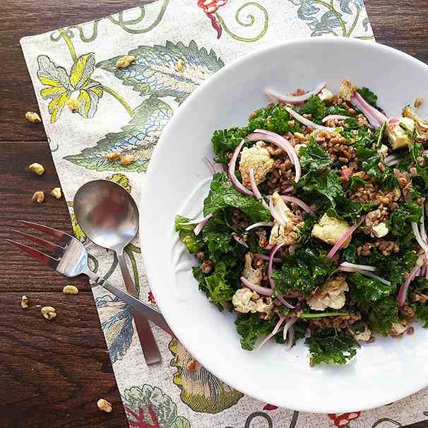 Cauliflower, farro and kale salad