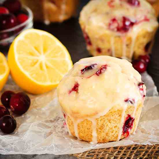 Glazed Lemon Cranberry Muffins