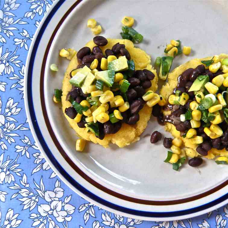 Arepas with Beans and Corn & Avocado Salsa