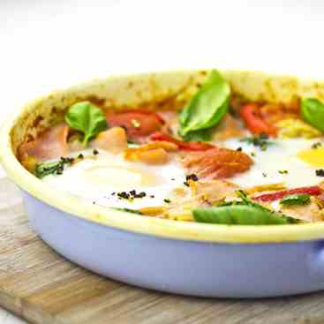 Baked egg with bacon and spinach