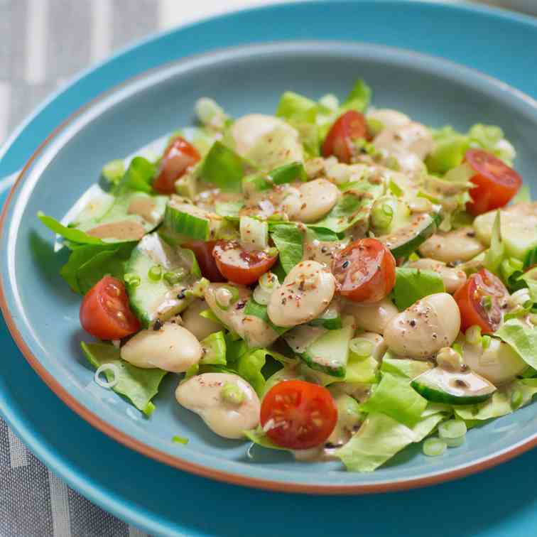 Bean salad with spicy miso salad dressing