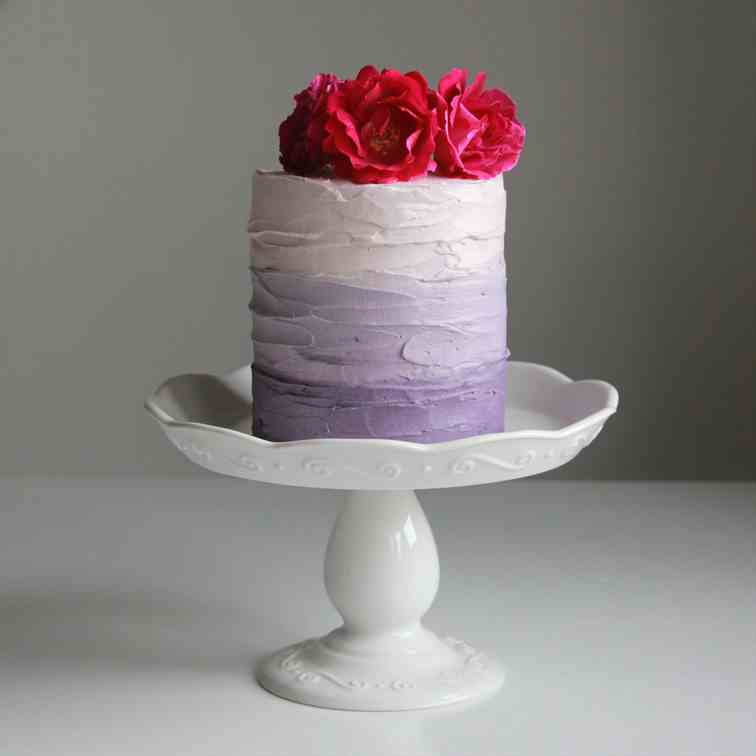 Purple ombre cake with blackberry compote
