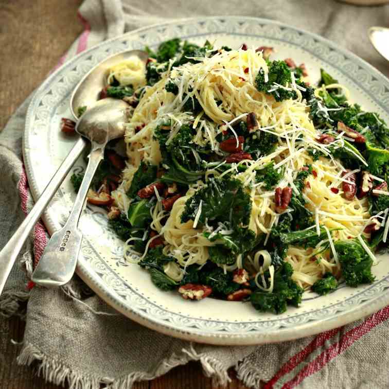 Angel Hair Pasta with Kale and Pecans