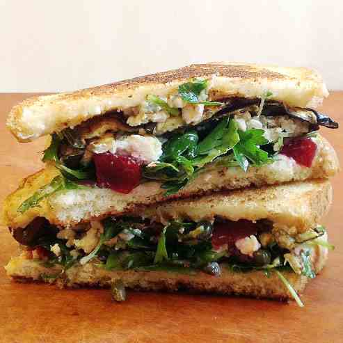 Roasted Eggplant and Pickled Beet Sandwich