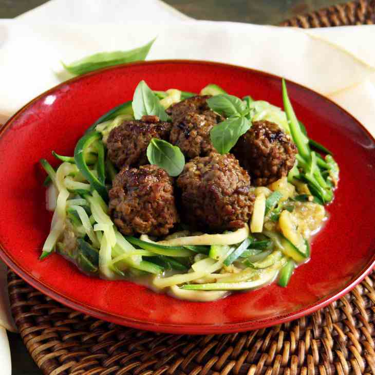 AIP Crockpot Spaghetti and Pesto Meatballs
