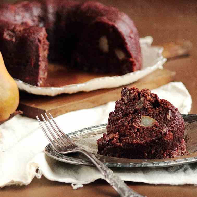 Pear & Almond Chocolate Spice Cake