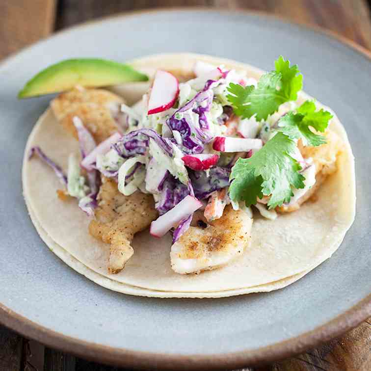 Fish Tacos with Spicy Cilantro Lime Slaw