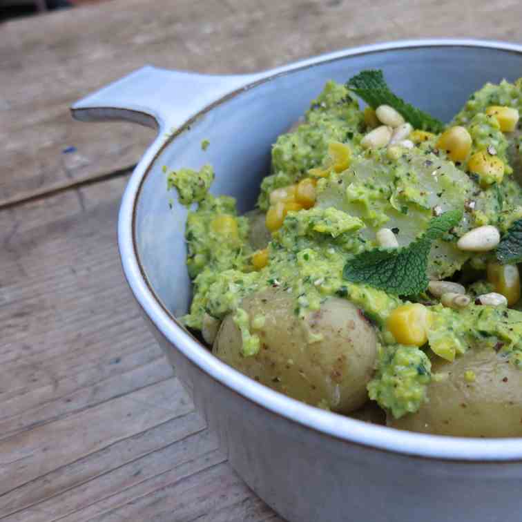 Sweet Corn, Spinach - Mint Pesto