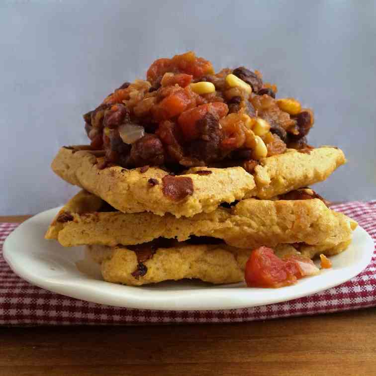 Chili and Bacon Cornbread Waffles