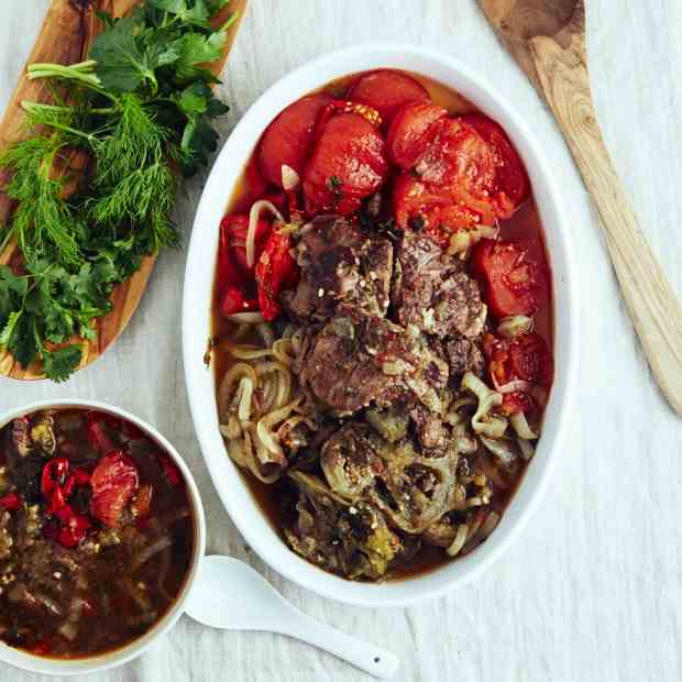 Beef Tenderloin with Eggplant and Tomatoes