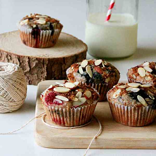 Mixed berry and almond muffins