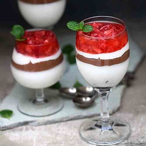 White & Dark Choc Mousse with Strawberries