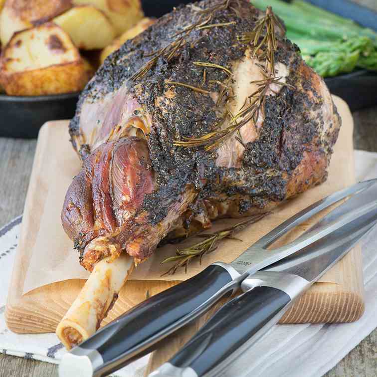 Roast Leg of Lamb with Garlic - Herbs