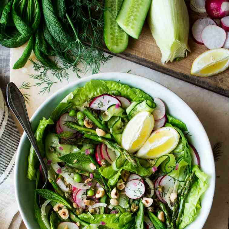 Spring salad with caper dressing