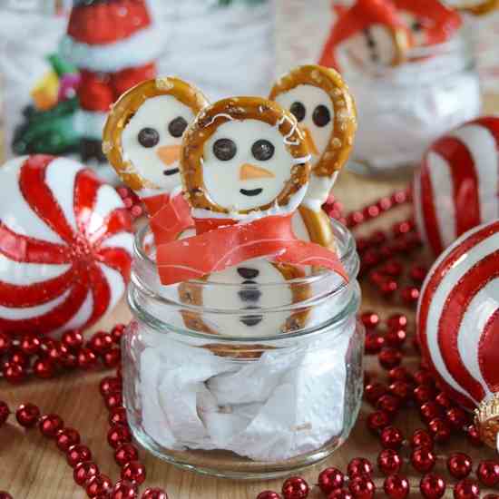 Pretzel Snowmen