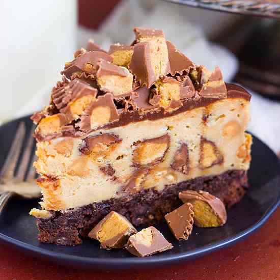 Peanut Butter Cup Brownie Cheesecake