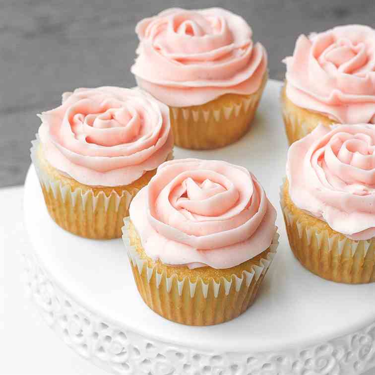 Mother's Day Vanilla Rose Petal Cupcakes
