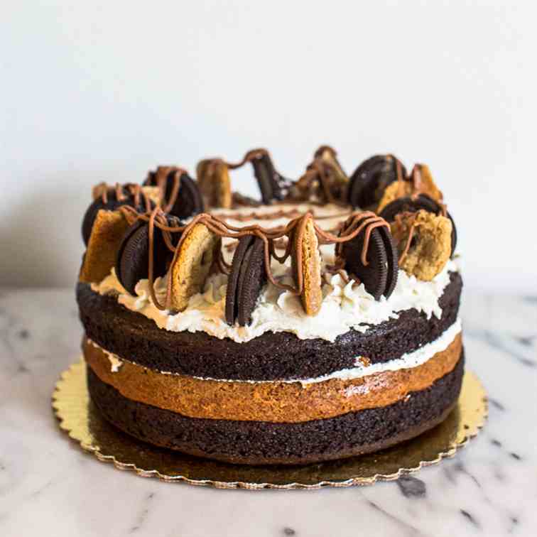 Triple Layer Bourbon Caramel Cookie Cake