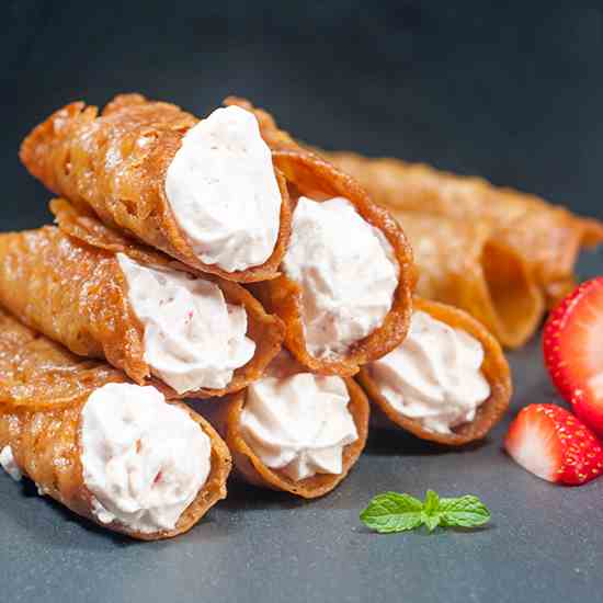 Strawberry Stuffed Brandy Snaps