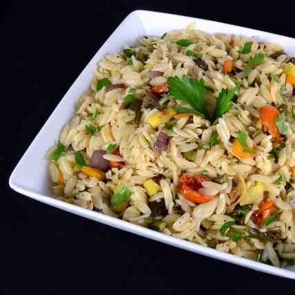 Garlicky Orzo with Roasted Vegetables  