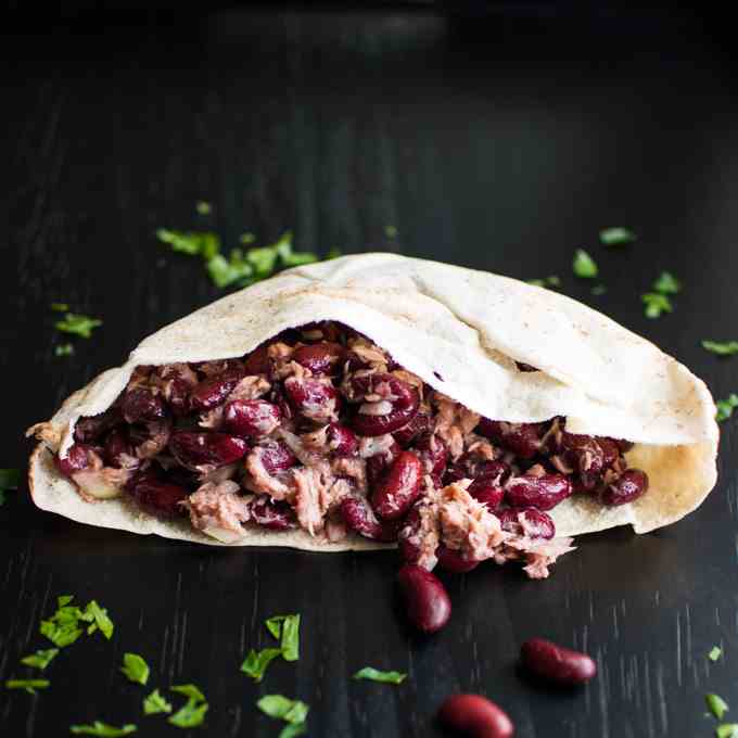 Tuna, Beans, Onions in a Pita