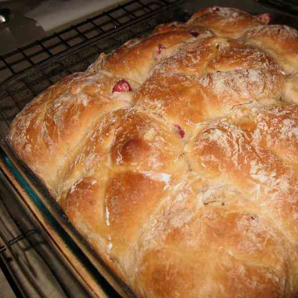 Rhubarb Hot Cross Buns