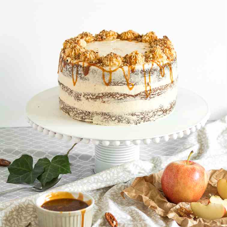 Apple Cardamom Cake with Caramel Pecan