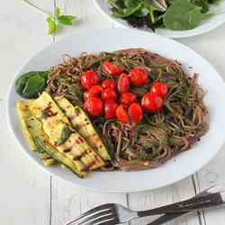 Buckwheat pasta w/ grilled zucchini, pesto