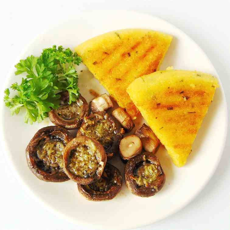 Baked mushrooms and grilled polenta