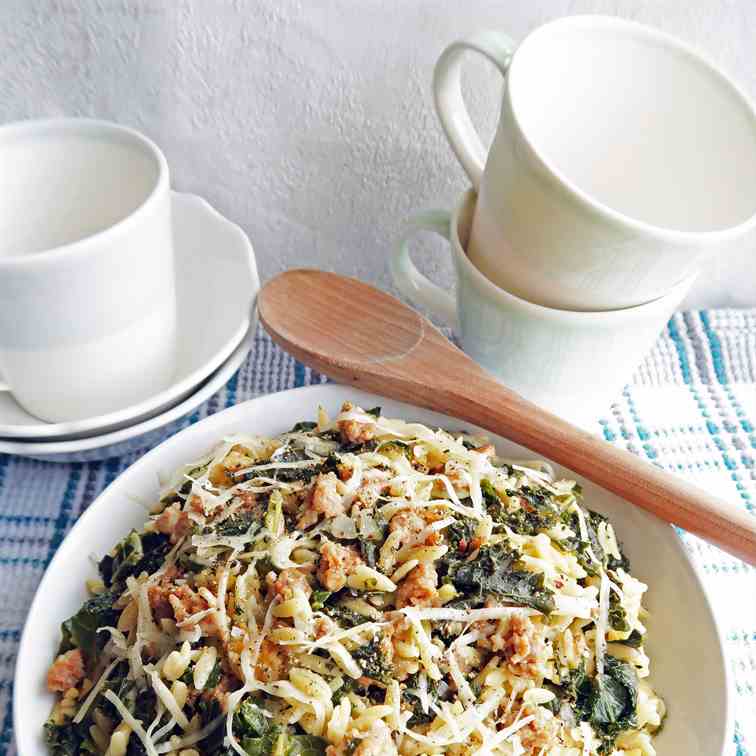 One-Pot Orzo Pasta with Sausage and Kale