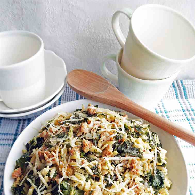 One-Pot Orzo Pasta with Sausage and Kale