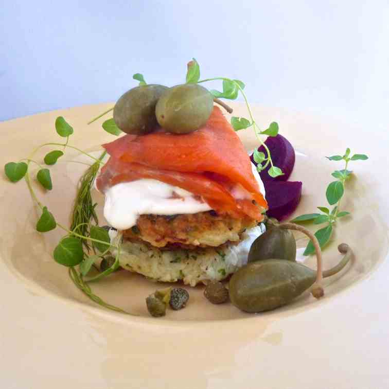 Potato cakes with smoked salmon